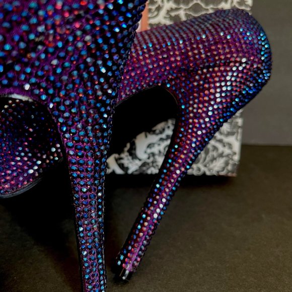 Bordello Teeze Rhinestone Platforms Purple with Iridescent Stones Size 8 - Picture 8 of 13
